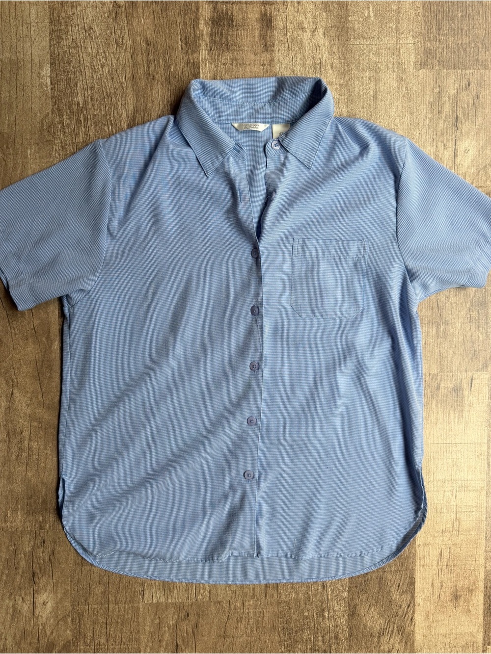 Christopher & Banks Light Blue Gingham Micro Check Button Down Shirt